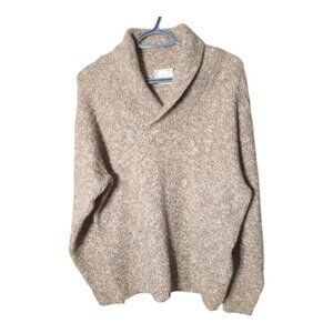 Northern  Reflection Vintage Shawl Collar Wool Sweater Beige Marled Knit Sz Sm